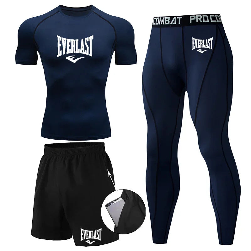 Everlast 3 Piece MMA Compression Rash Guard Training Set – T-Shirt, Shorts & Leggings