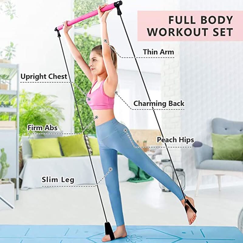 Yoga Pilates Bar with Resistance Bands | Full-Body Workout for Strength, Toning & Stretching - FitZone360