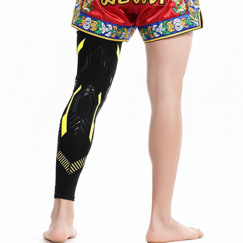 Padded Knee & Shin Compression Sleeve for Muay Thai, MMA & Martial Arts | Impact Protection, Support & Flexibility
