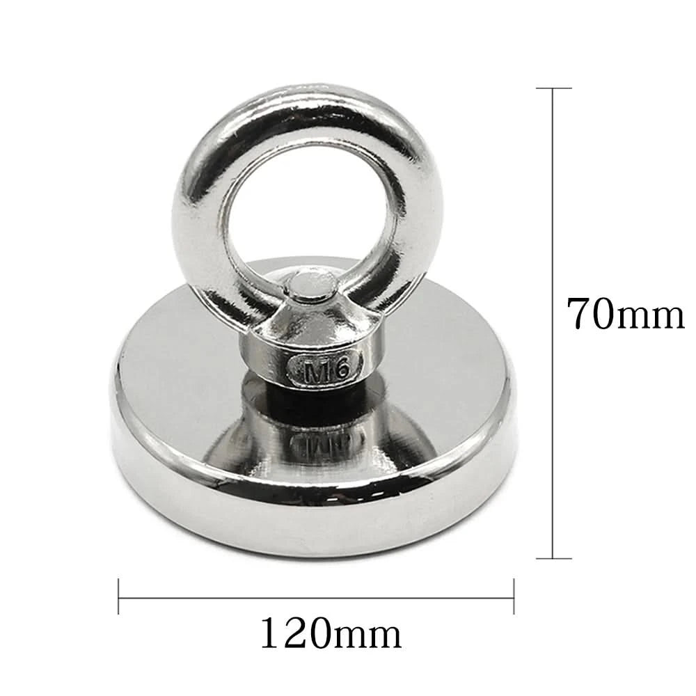 Heavy-Duty Neodymium Salvage Magnet | Strong Fishing Magnet with Ring Eyebolt for Deep Sea Treasure Fishing - FitZone360