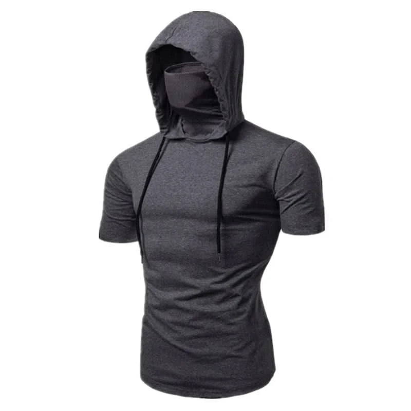 Men’s Gym Hoodie with Mask | Short Sleeve Workout Top - FitZone360