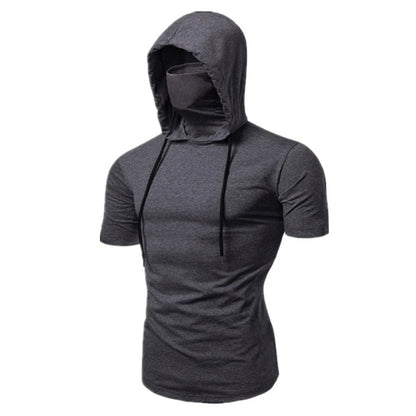 Men’s Gym Hoodie with Mask | Short Sleeve Workout Top - FitZone360