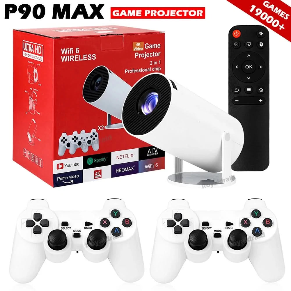 Android 11 P90 MAX Gaming Projector | 19,000+ Retro GAMES | TF Card Support | Wireless Gamepad | Dual WiFi | Portable Home Theater System - FitZone360