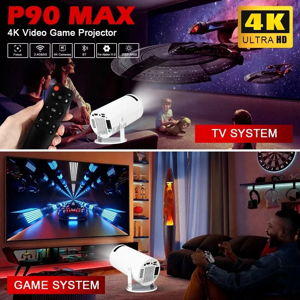 Android 11 P90 MAX Gaming Projector | 19,000+ Retro GAMES | TF Card Support | Wireless Gamepad | Dual WiFi | Portable Home Theater System - FitZone360