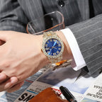 Luxury Men's Diamond Watch – Emerald, Red & Blue Dial | Roman Numerals & Quartz Movement - FitZone360