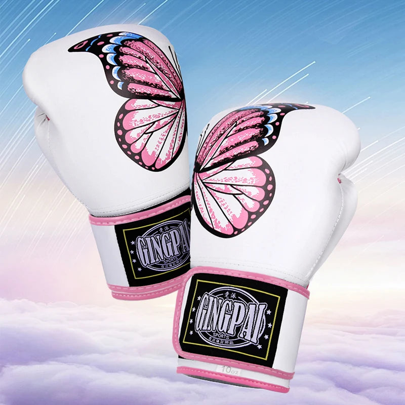 Pink & White Butterfly Boxing Gloves | Premium Muay Thai, Kickboxing & Boxing Gloves - FitZone360