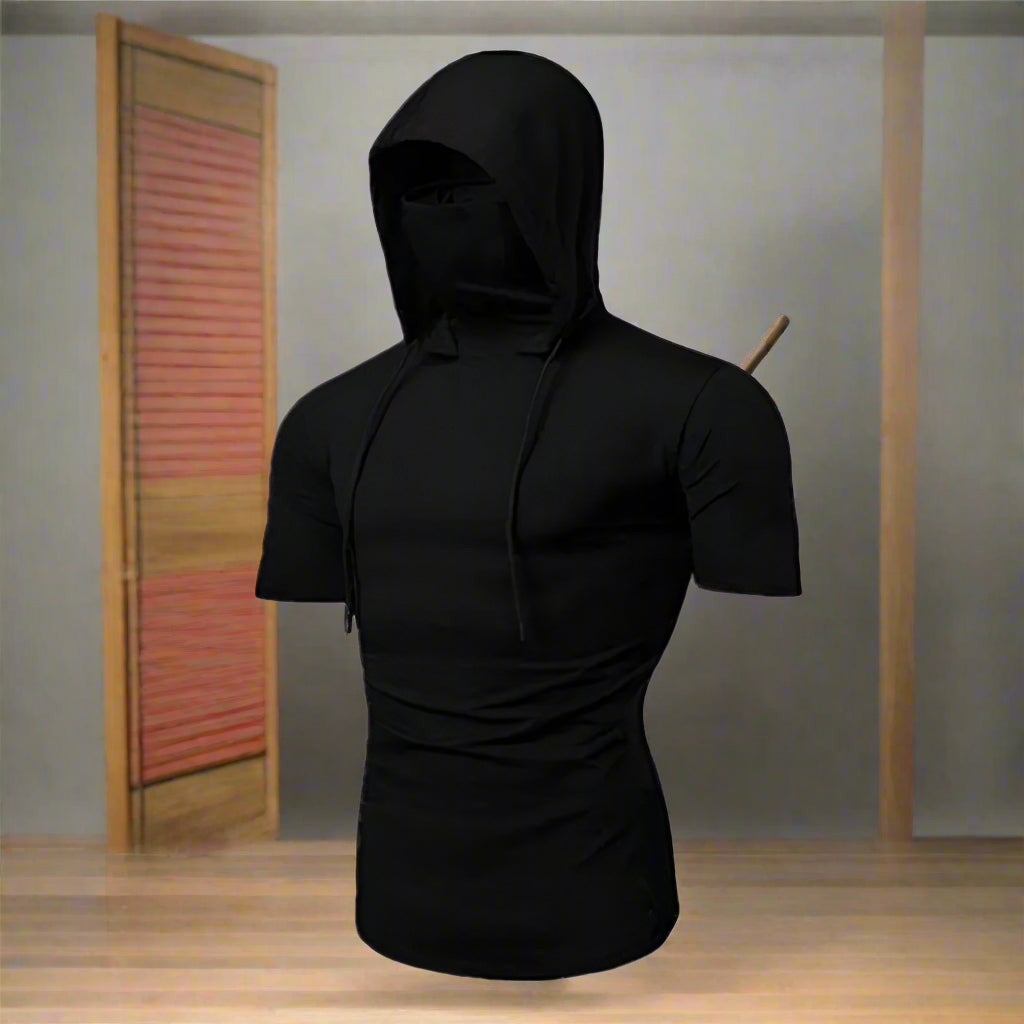 Men’s Gym Hoodie with Mask | Short Sleeve Workout Top - FitZone360