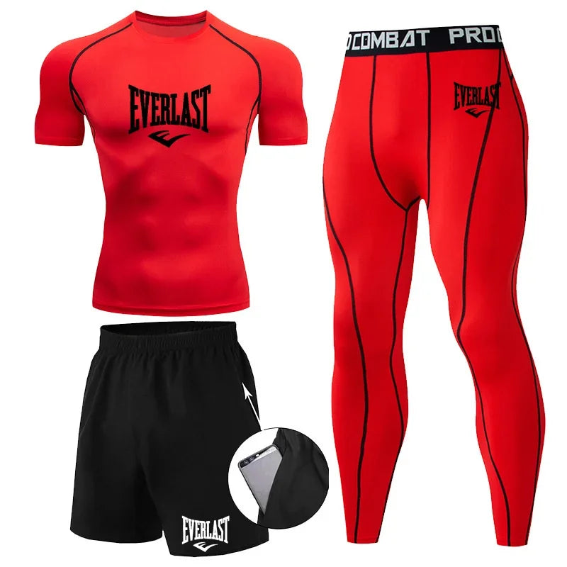 Everlast 3 Piece MMA Compression Rash Guard Training Set – T-Shirt, Shorts & Leggings