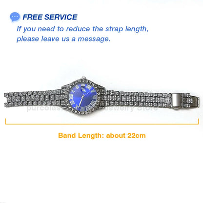 Luxury Men's Diamond Watch – Emerald, Red & Blue Dial | Roman Numerals & Quartz Movement - FitZone360