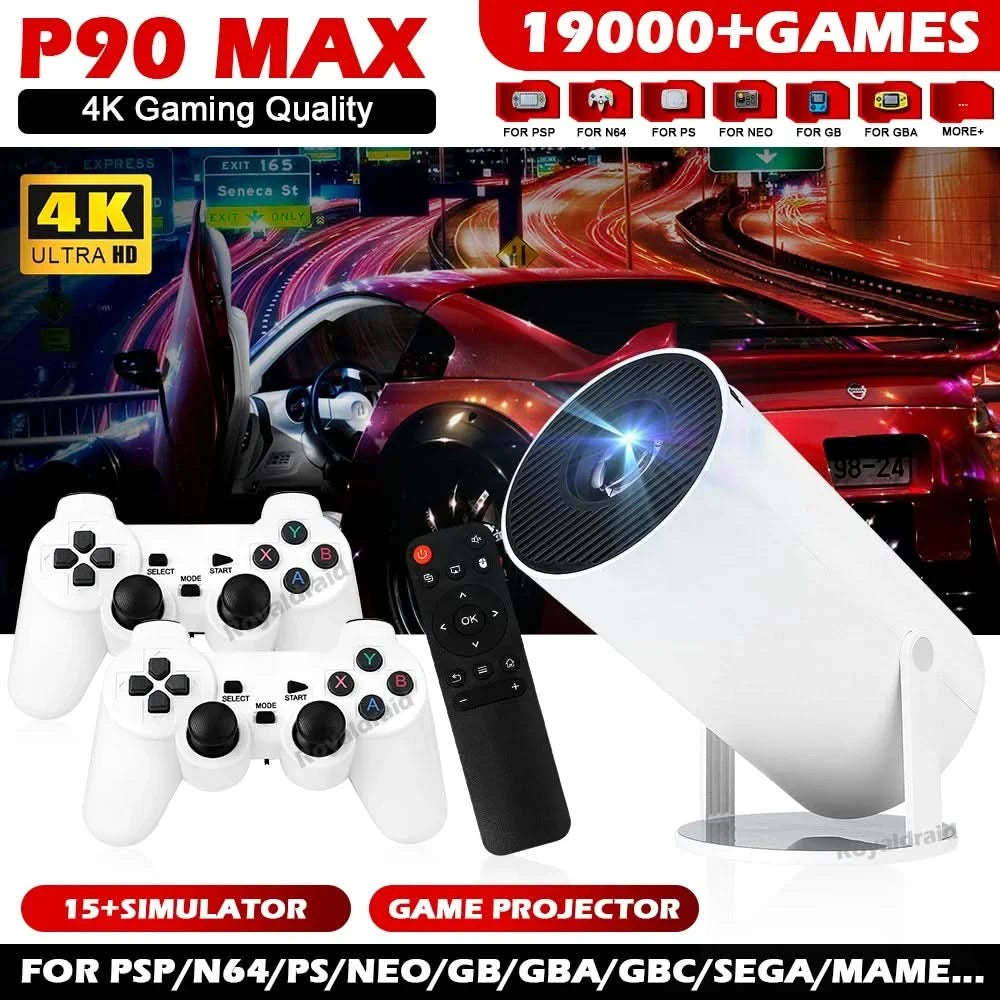 Android 11 P90 MAX Gaming Projector | 19,000+ Retro GAMES | TF Card Support | Wireless Gamepad | Dual WiFi | Portable Home Theater System - FitZone360