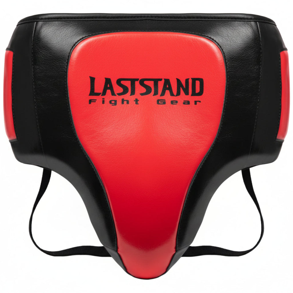Red and black protective gear with 'LastStand Fight Gear' branding on a white background