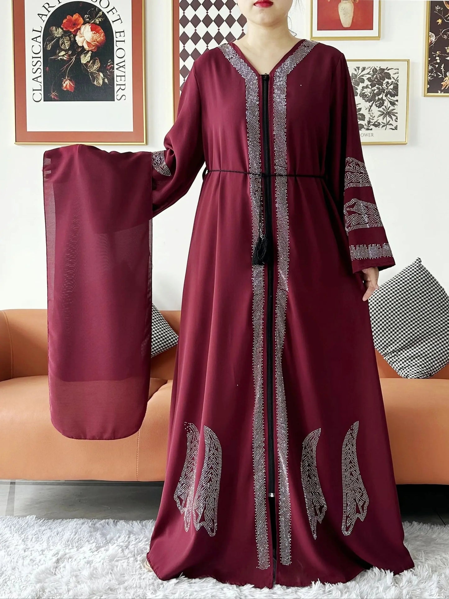 Elegant Chiffon Open Abaya with Zipper | Modest Muslim Women's Dress