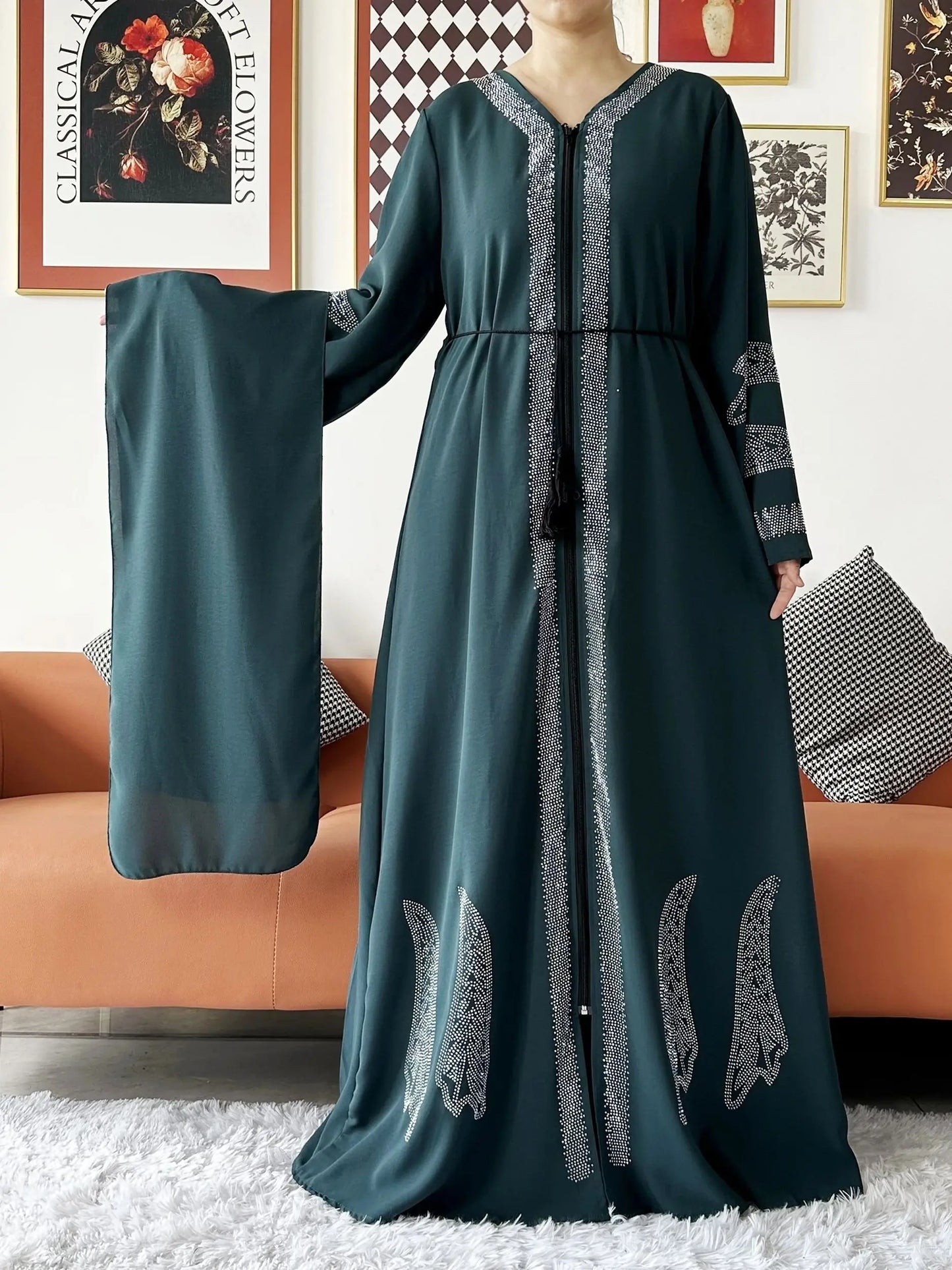 Elegant Chiffon Open Abaya with Zipper | Modest Muslim Women's Dress