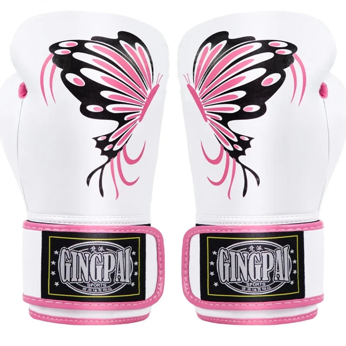 Beautiful Pink & White Butterfly Boxing Gloves | Best Quality-Premium Muay Thai, Kickboxing Gloves - FitZone360