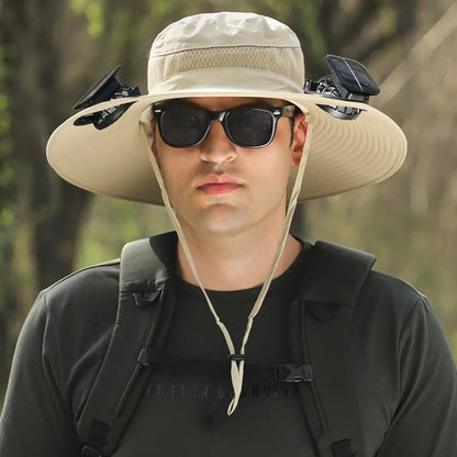 Solar Fan Hat for Camping, Fishing & Hiking | UV Protection Cap - FitZone360