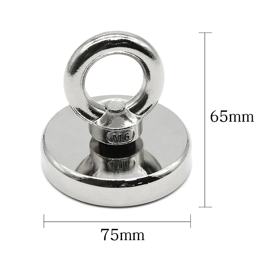 Heavy-Duty Neodymium Salvage Magnet | Strong Fishing Magnet with Ring Eyebolt for Deep Sea Treasure Fishing - FitZone360