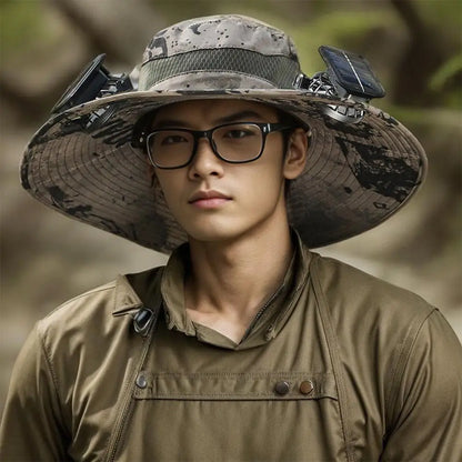 Solar Fan Hat for Camping, Fishing & Hiking | UV Protection Cap - FitZone360