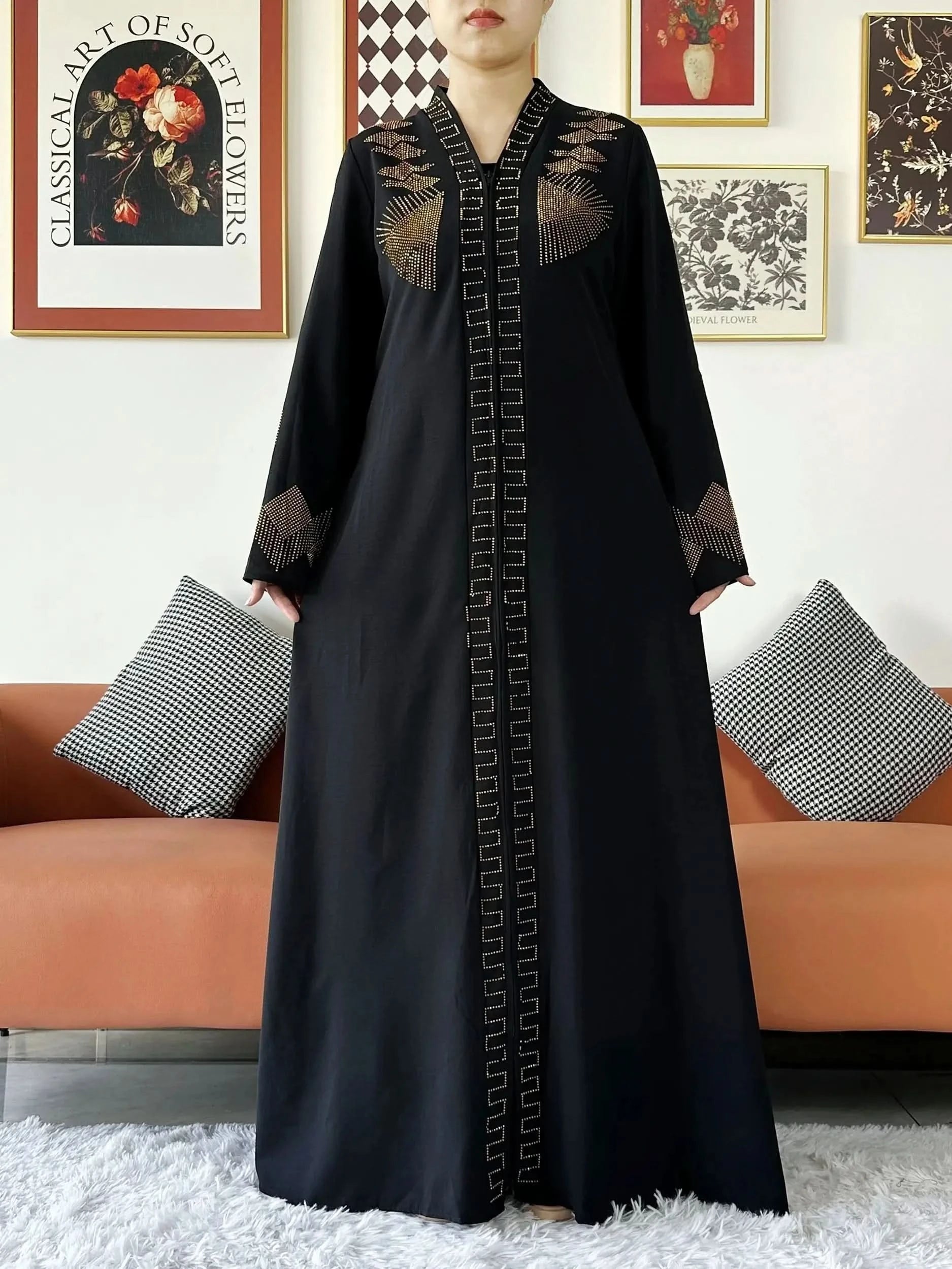 Elegant Chiffon Open Abaya with Zipper | Modest Muslim Women's Dress - FitZone360