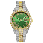 Luxury Men's Diamond Watch – Emerald, Red & Blue Dial | Roman Numerals & Quartz Movement - FitZone360
