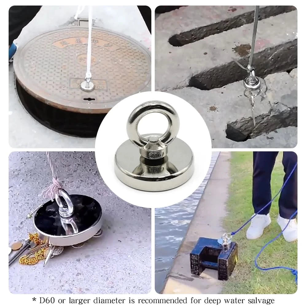 Heavy-Duty Neodymium Salvage Magnet | Strong Fishing Magnet with Ring Eyebolt for Deep Sea Treasure Fishing - FitZone360