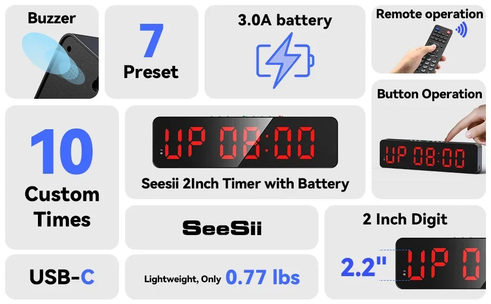 LED Digital Boxing Timer | Round Interval Workout Clock for Boxing. MMA, Muay Thai, and Martial Arts - FitZone360