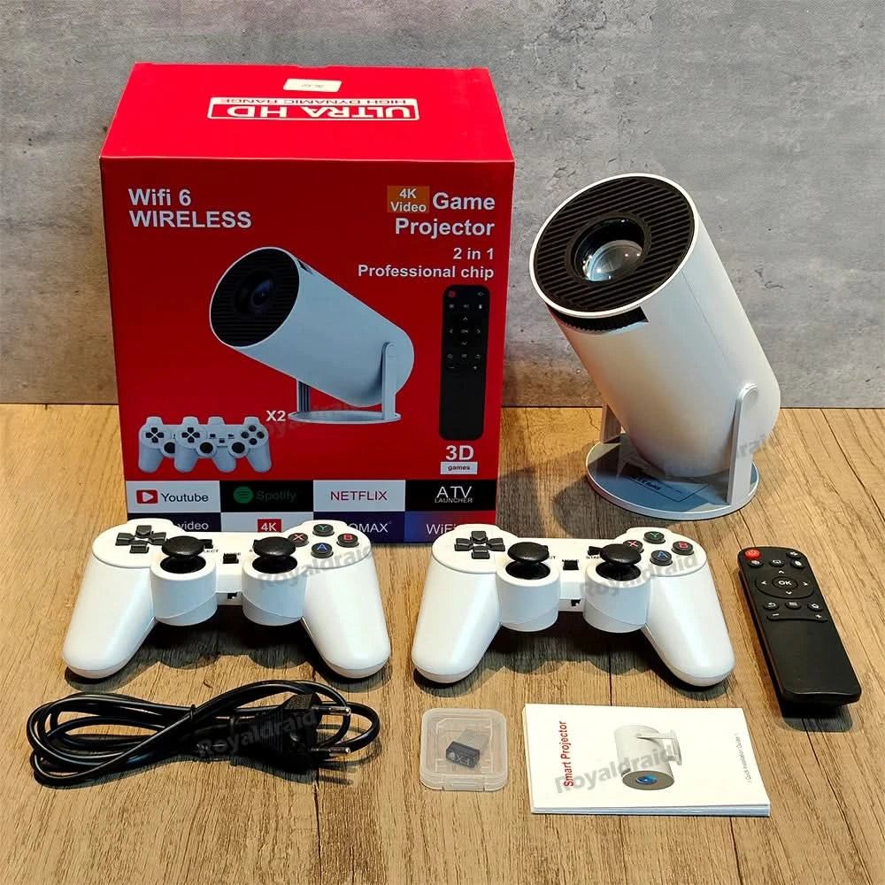 Android 11 P90 MAX Gaming Projector | 19,000+ Retro GAMES | TF Card Support | Wireless Gamepad | Dual WiFi | Portable Home Theater System - FitZone360