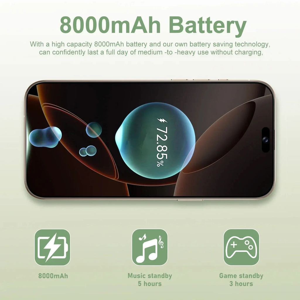 16 Pro Max 7.3" HD 5G Smartphone | Global Android 14 Mobile Phone with Dual SIM, 8000mAh Battery, Unlocked 4G/5G Cellphone - FitZone360