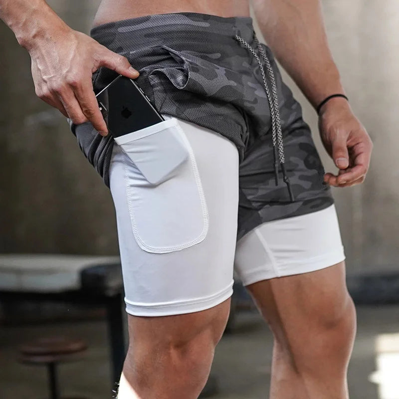Men's 2-in-1 Camo Gym Running Shorts – Quick Dry, Summer Workout Activewear - FitZone360