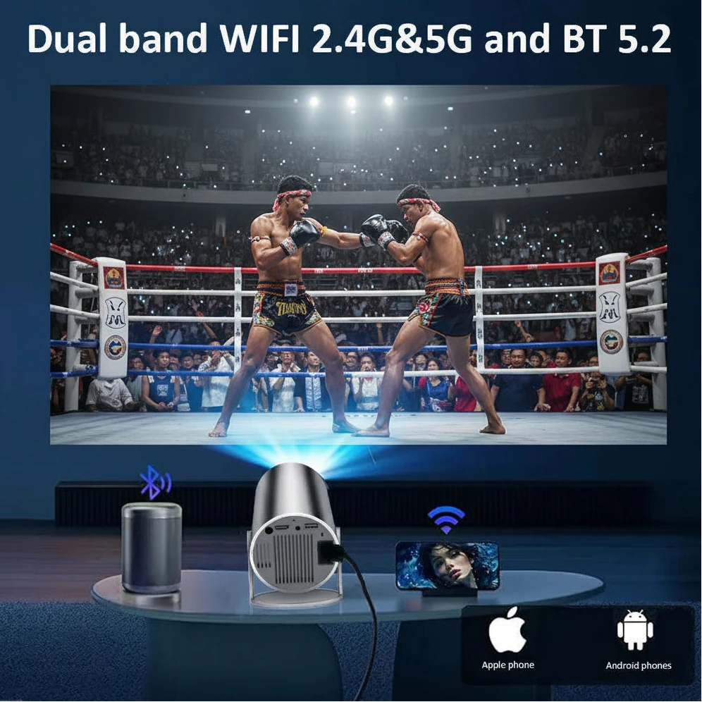 4K Mini Projector | Watch and LEARN From Your Favourite Fighters | 100 inch Screen | HD 1280x720P Android LED Portable Home Cinema - FitZone360