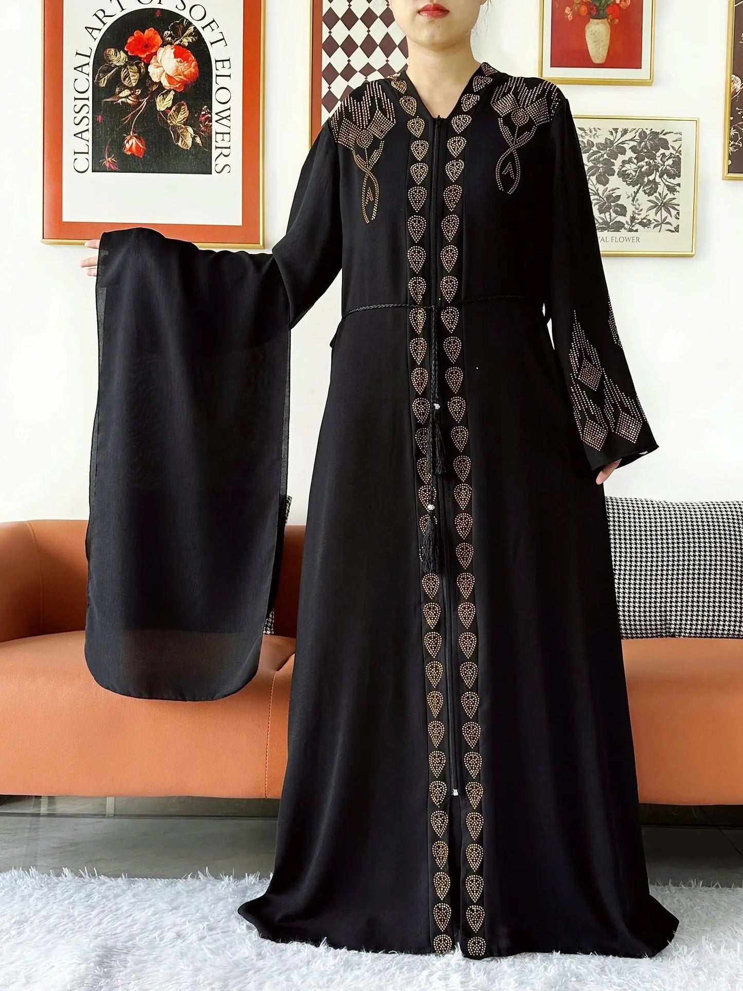 Elegant Chiffon Open Abaya with Zipper | Modest Muslim Women's Dress