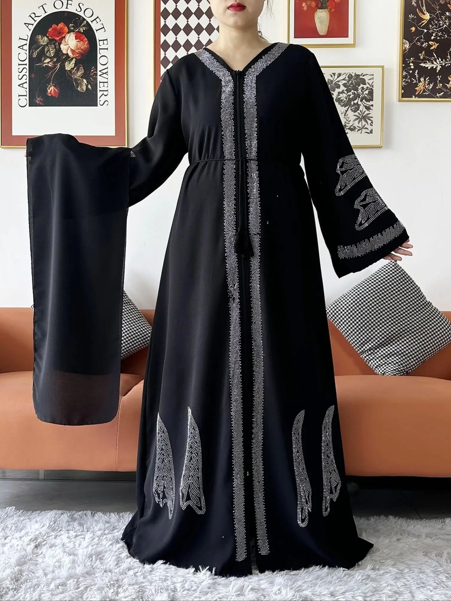 Elegant Chiffon Open Abaya with Zipper | Modest Muslim Women's Dress - FitZone360