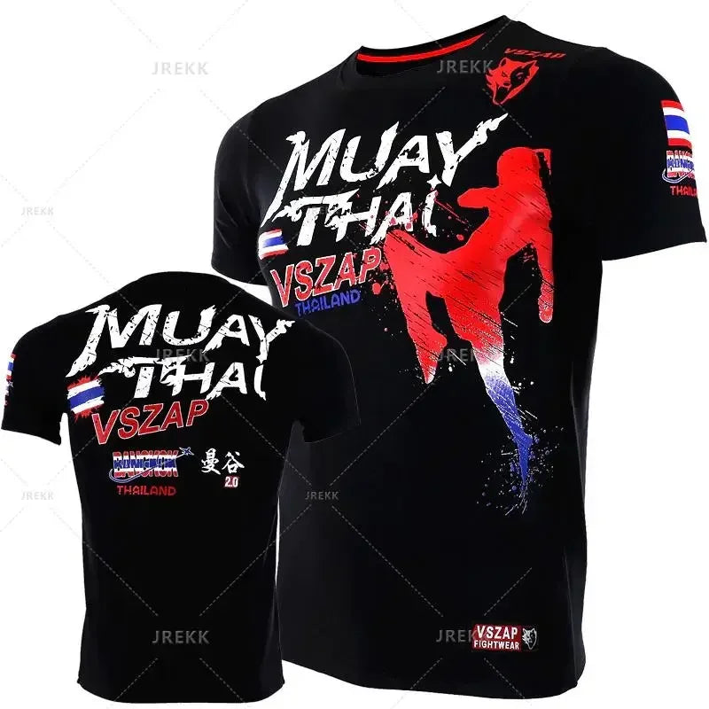 Fashion Muay Thai Sports T-Shirt for Men – Lightweight, Breathable Fitness & Combat Training Tee - FitZone360