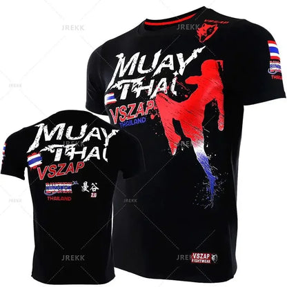 Fashion Muay Thai Sports T-Shirt for Men – Lightweight, Breathable Fitness & Combat Training Tee - FitZone360