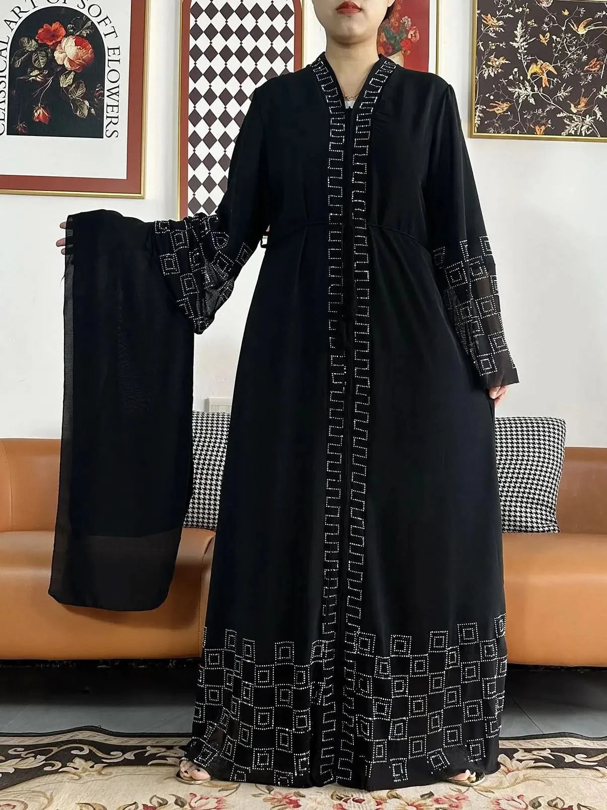 Elegant Chiffon Open Abaya with Zipper | Modest Muslim Women's Dress - FitZone360
