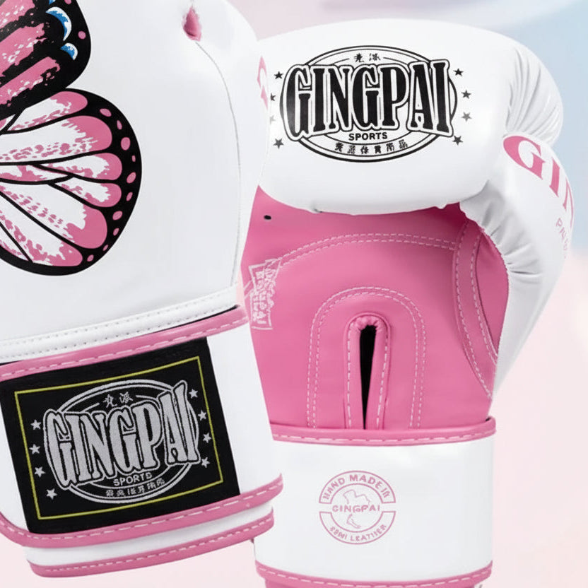 Beautiful Pink & White Butterfly Boxing Gloves | Best Quality-Premium Muay Thai, Kickboxing Gloves - FitZone360