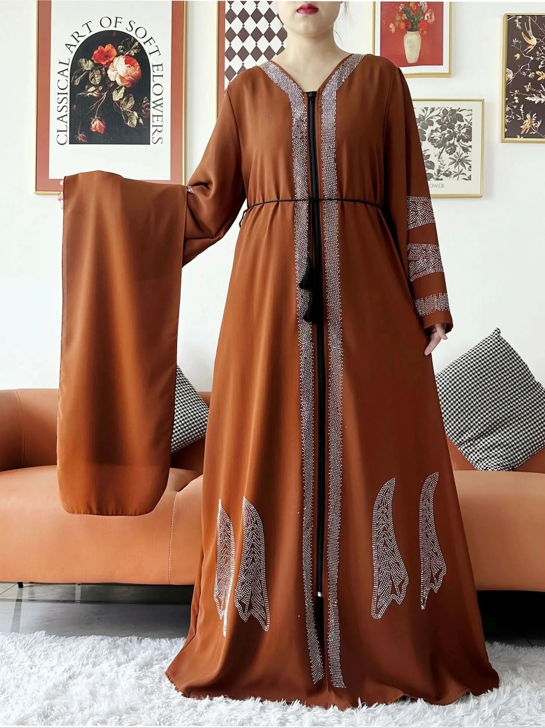 Elegant Chiffon Open Abaya with Zipper | Modest Muslim Women's Dress - FitZone360