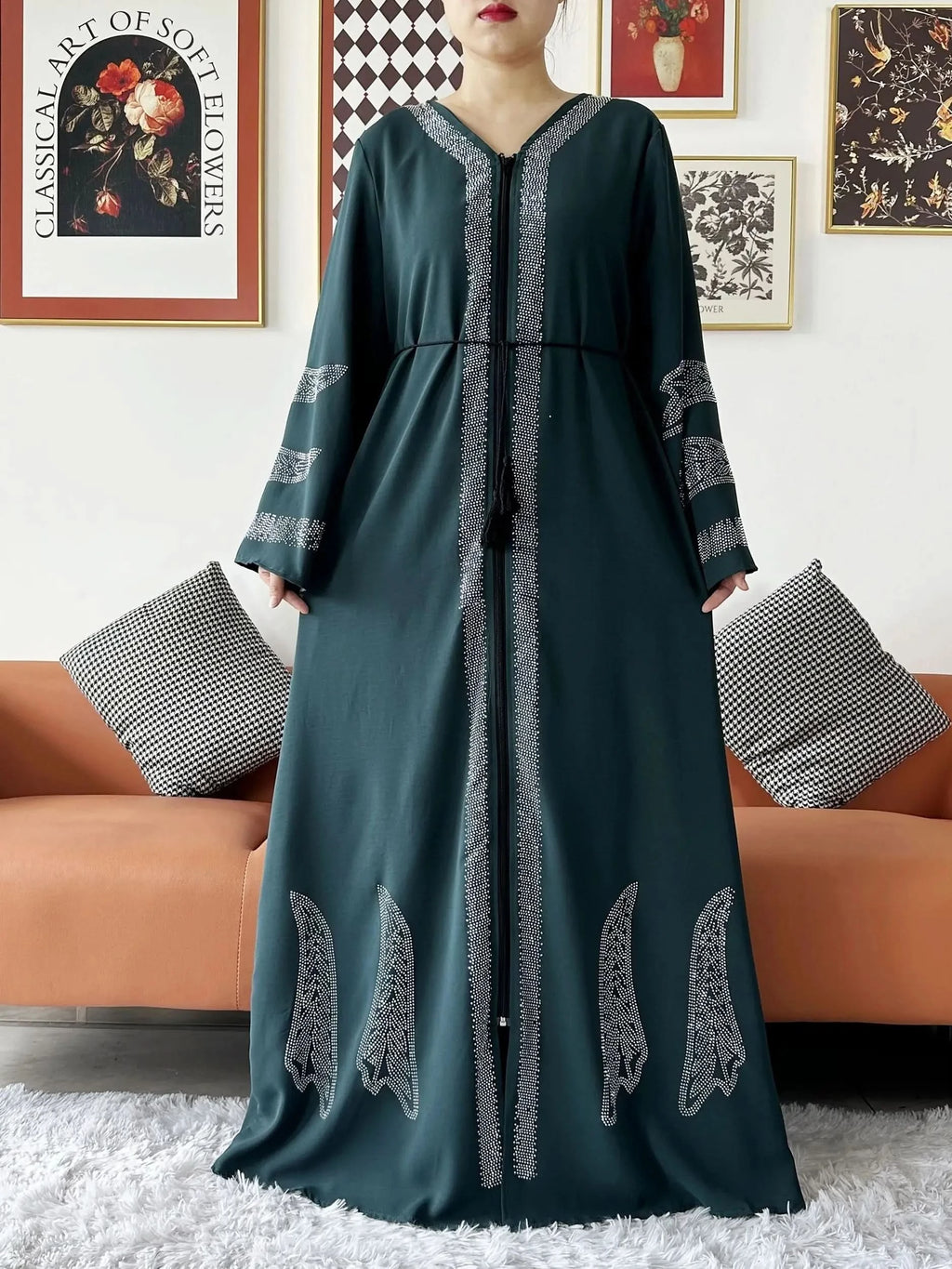 Elegant Chiffon Open Abaya with Zipper | Modest Muslim Women's Dress - FitZone360