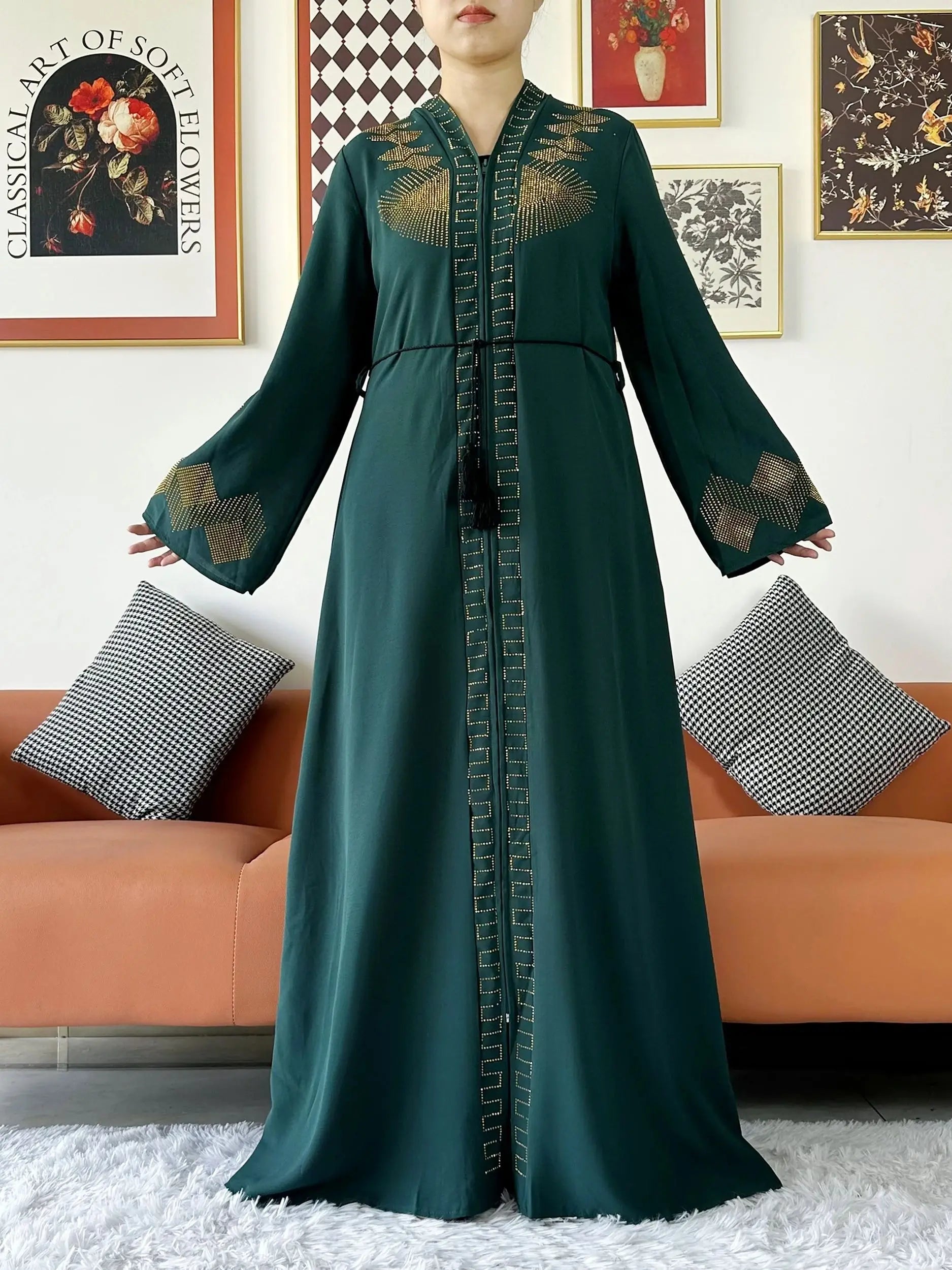 Elegant Chiffon Open Abaya with Zipper | Modest Muslim Women's Dress - FitZone360