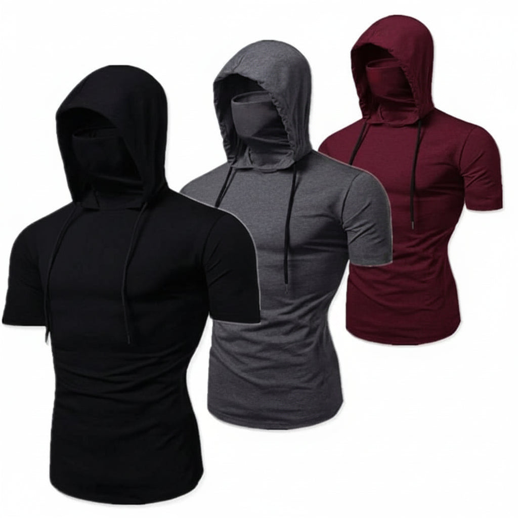 Men’s Gym Hoodie with Mask | Short Sleeve Workout Top - FitZone360