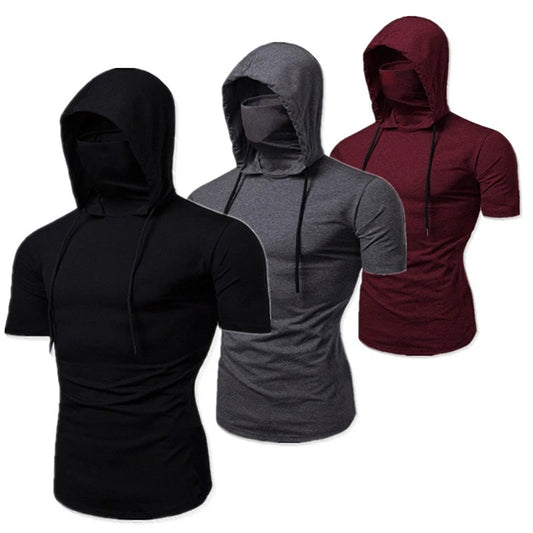 Men’s Gym Hoodie with Mask | Short Sleeve Workout Top - FitZone360