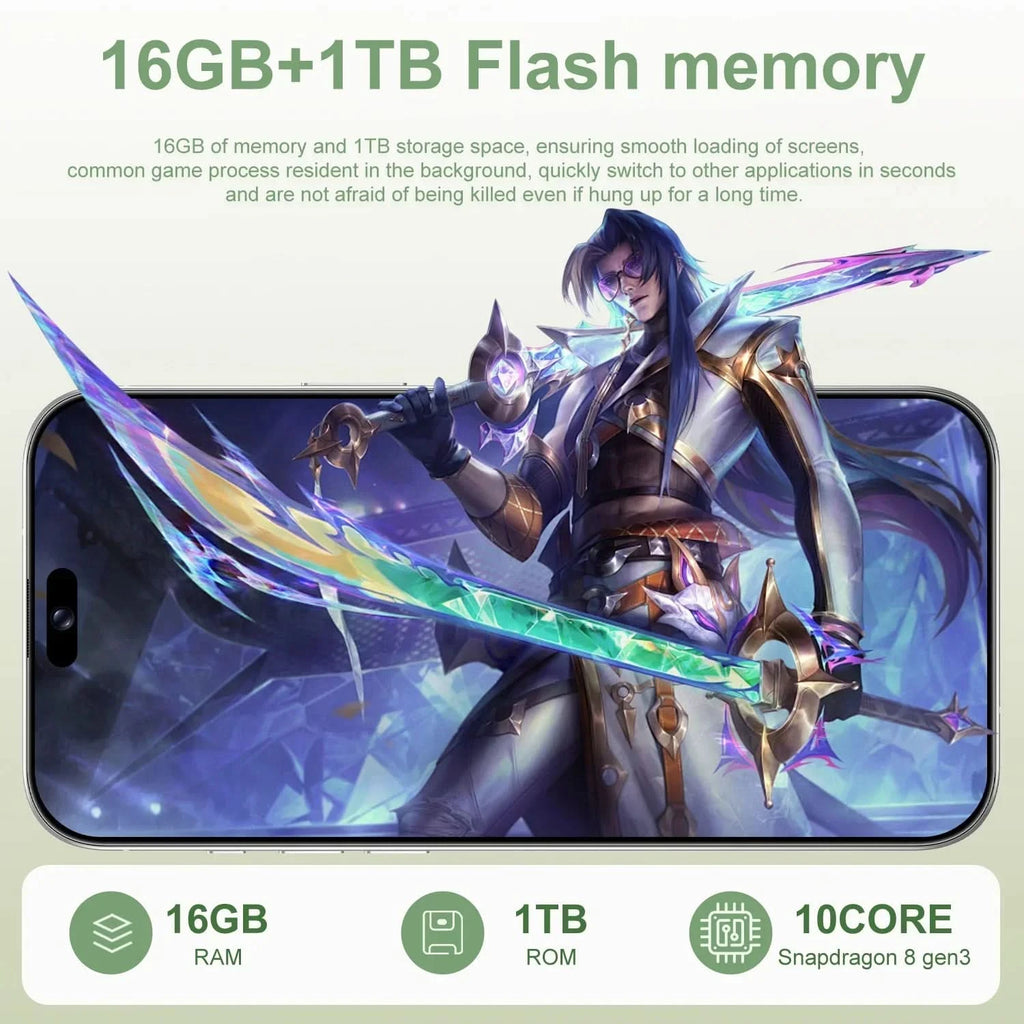16 Pro Max 7.3" HD 5G Smartphone | Global Android 14 Mobile Phone with Dual SIM, 8000mAh Battery, Unlocked 4G/5G Cellphone - FitZone360