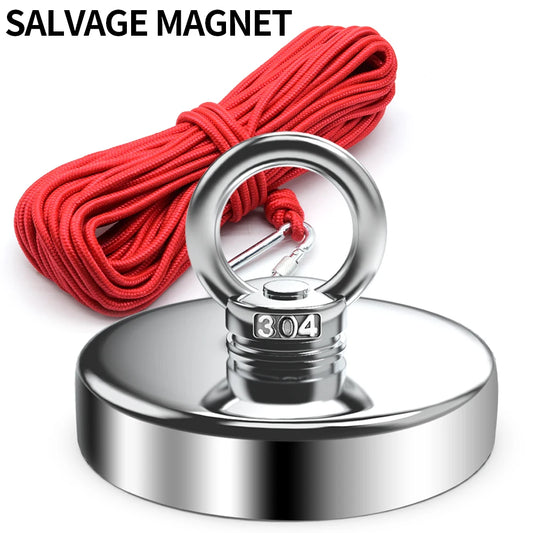 Heavy-Duty Neodymium Salvage Magnet | Strong Fishing Magnet with Ring Eyebolt for Deep Sea Treasure Fishing - FitZone360