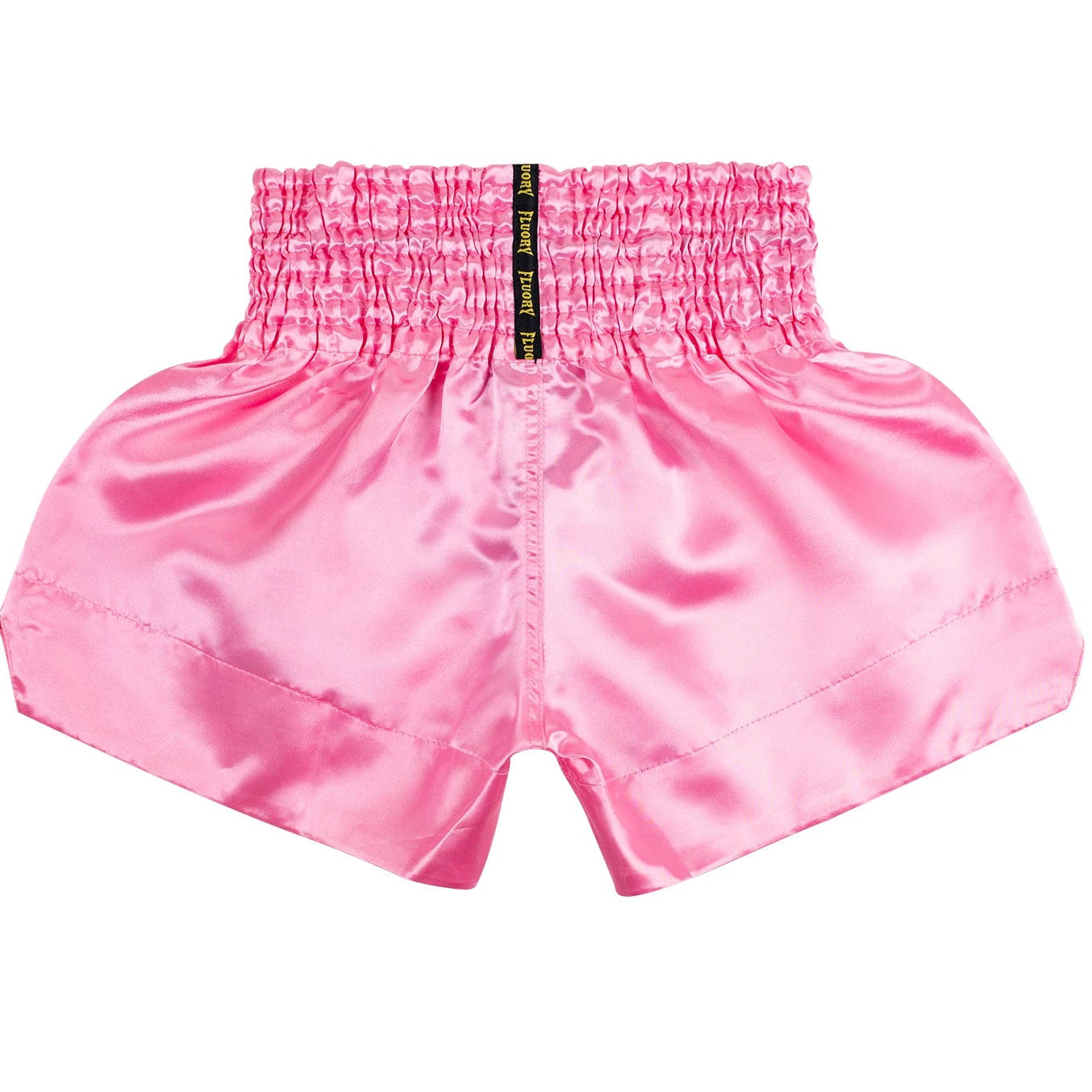 Pink athletic shorts with a visible brand logo on a white background