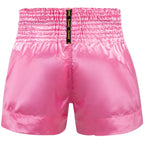 Pink shorts with a brand logo on a white background