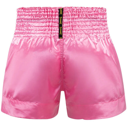 Pink shorts with a brand logo on a white background