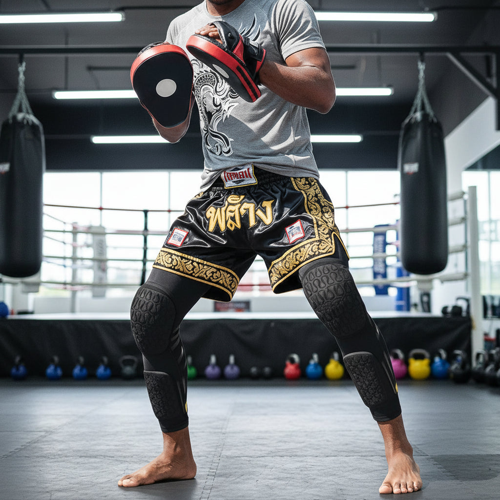 Padded Knee & Shin Compression Sleeve for Muay Thai, MMA & Martial Arts | Impact Protection, Support & Flexibility - FitZone360
