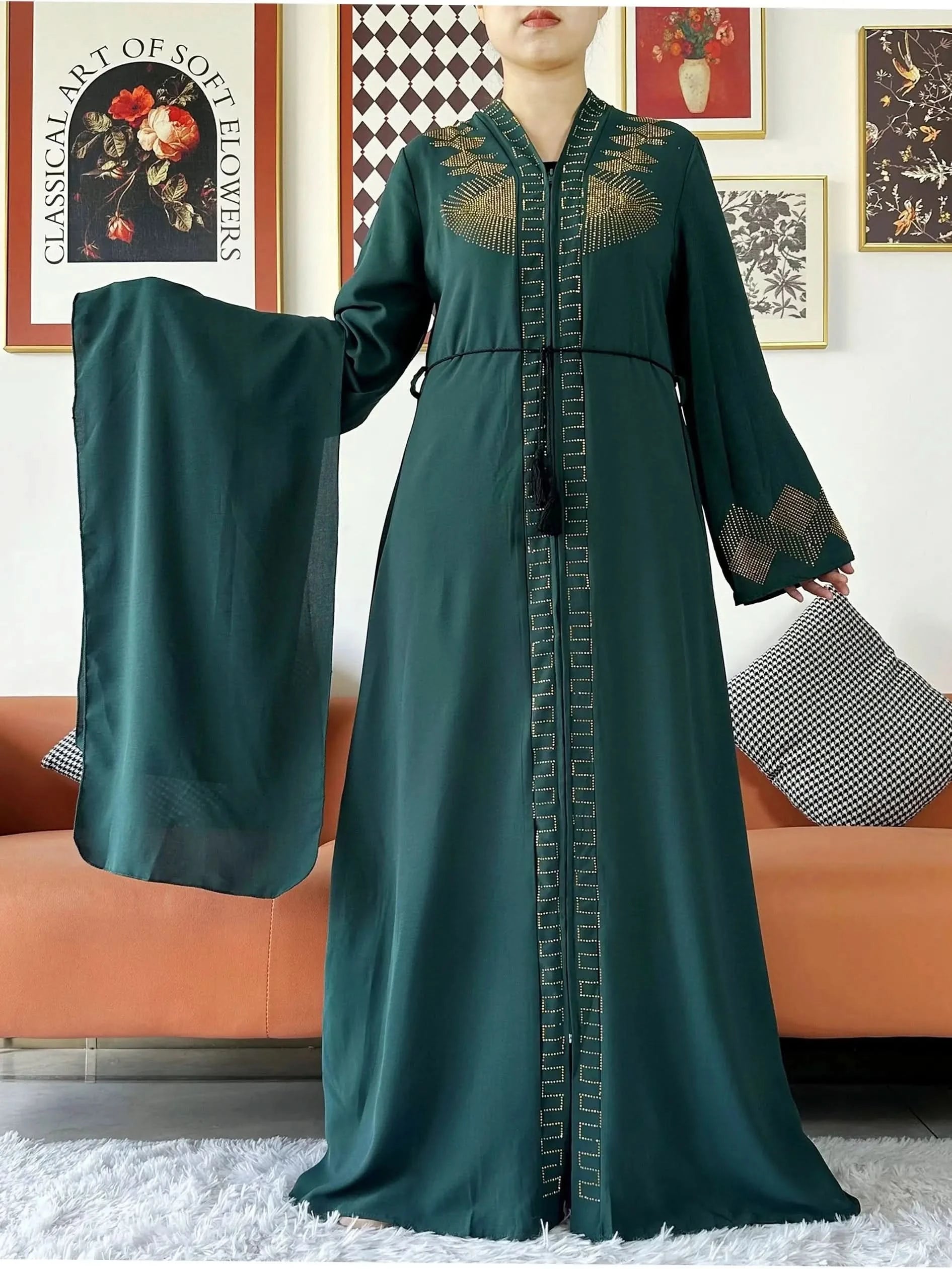 Elegant Chiffon Open Abaya with Zipper | Modest Muslim Women's Dress - FitZone360