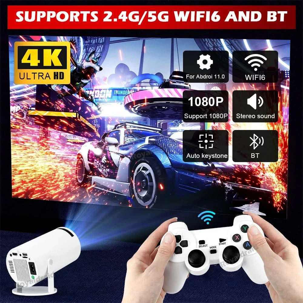 Android 11 P90 MAX Gaming Projector | 19,000+ Retro GAMES | TF Card Support | Wireless Gamepad | Dual WiFi | Portable Home Theater System - FitZone360