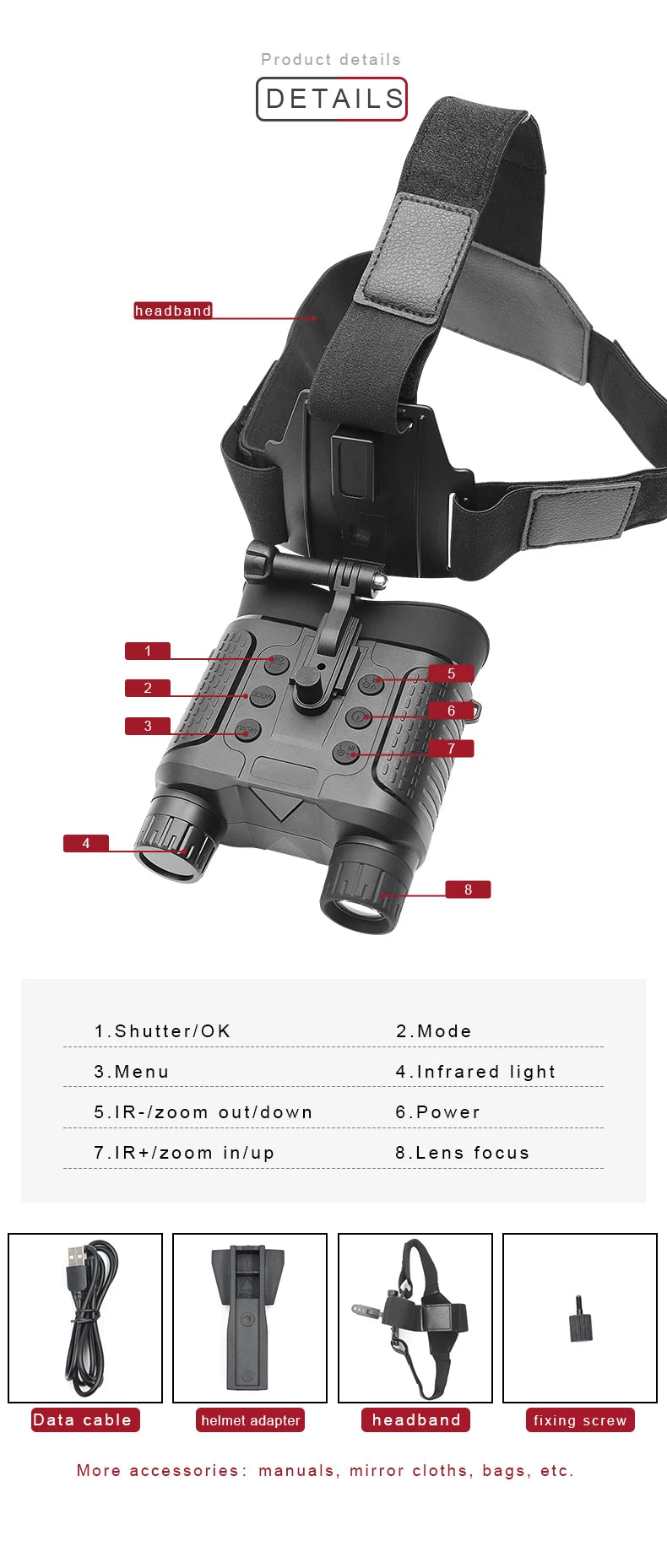 NV8160 1080P Military Digital Infrared Night Vision | Binoculars with Helmet Mount - FitZone360