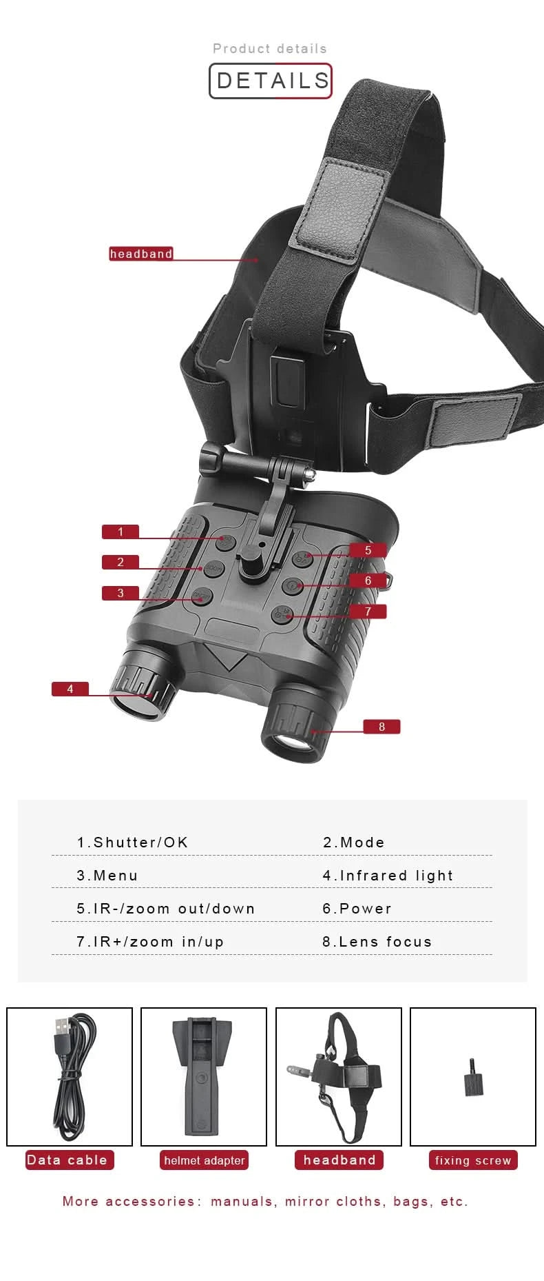 NV8160 1080P Military Digital Infrared Night Vision | Binoculars with Helmet Mount - FitZone360